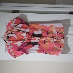 Worthington Pink Graphic Tie Front Blouse